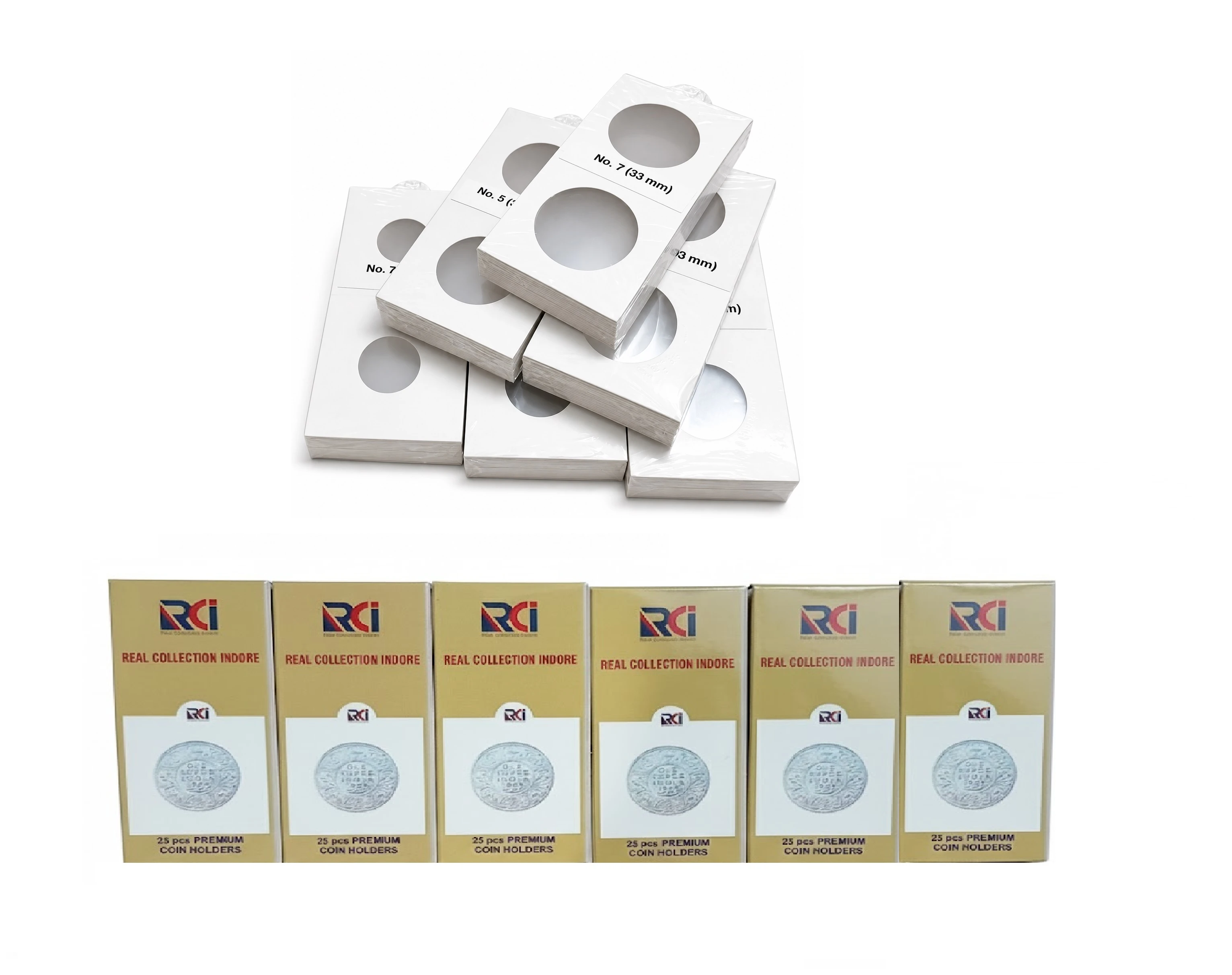 RCI Cardboard Coin Holders – 6 Different Sizes (20mm to 33mm), Each Size 25Pcs 150 Counts