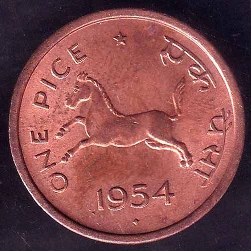 Governnment Of India 1954 bombay mint One Pice Coin  ANH3285