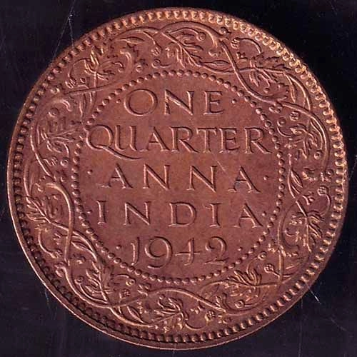 British India 1942 George VI King Emperor One Quarter Anna Copper Coin ANH3289