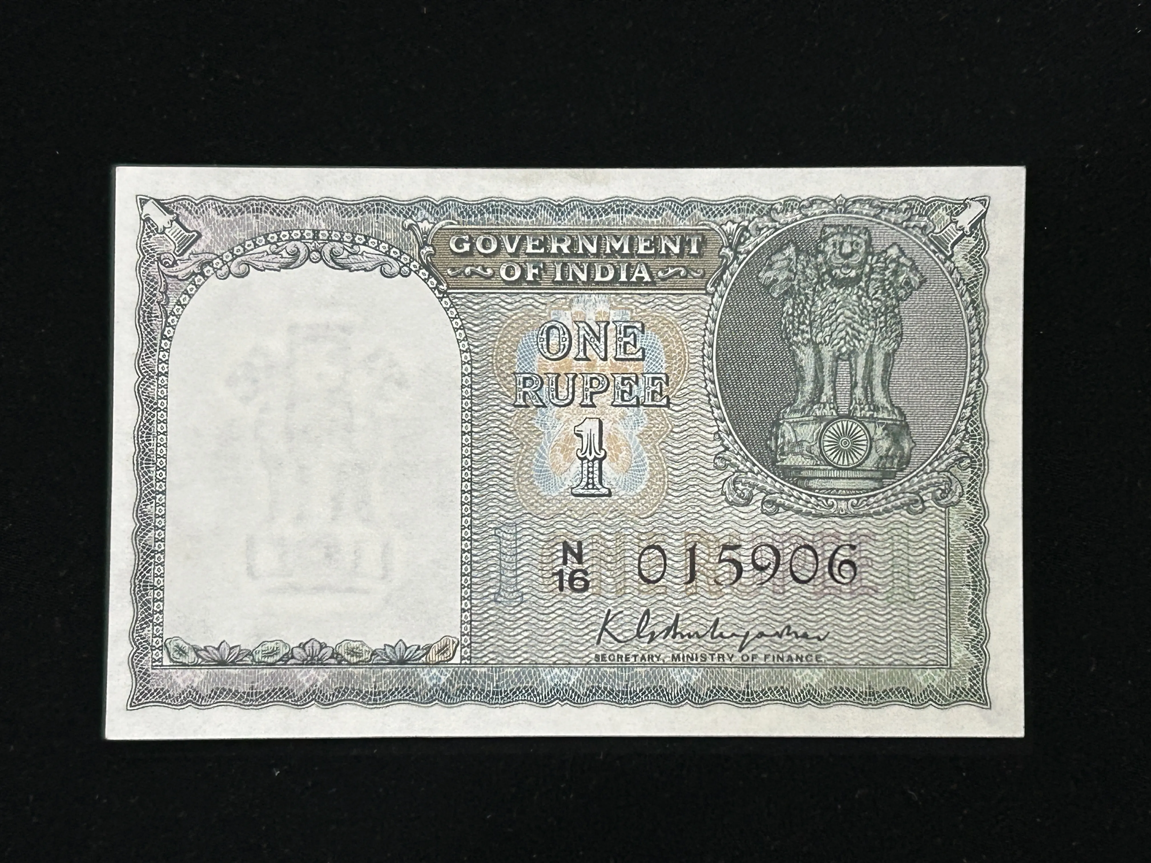 India, 1950 Rupee 1 Banknote, 2nd Issue, Sign. K.G. Ambegaonkar, UNC, RARE, (N16 015906)