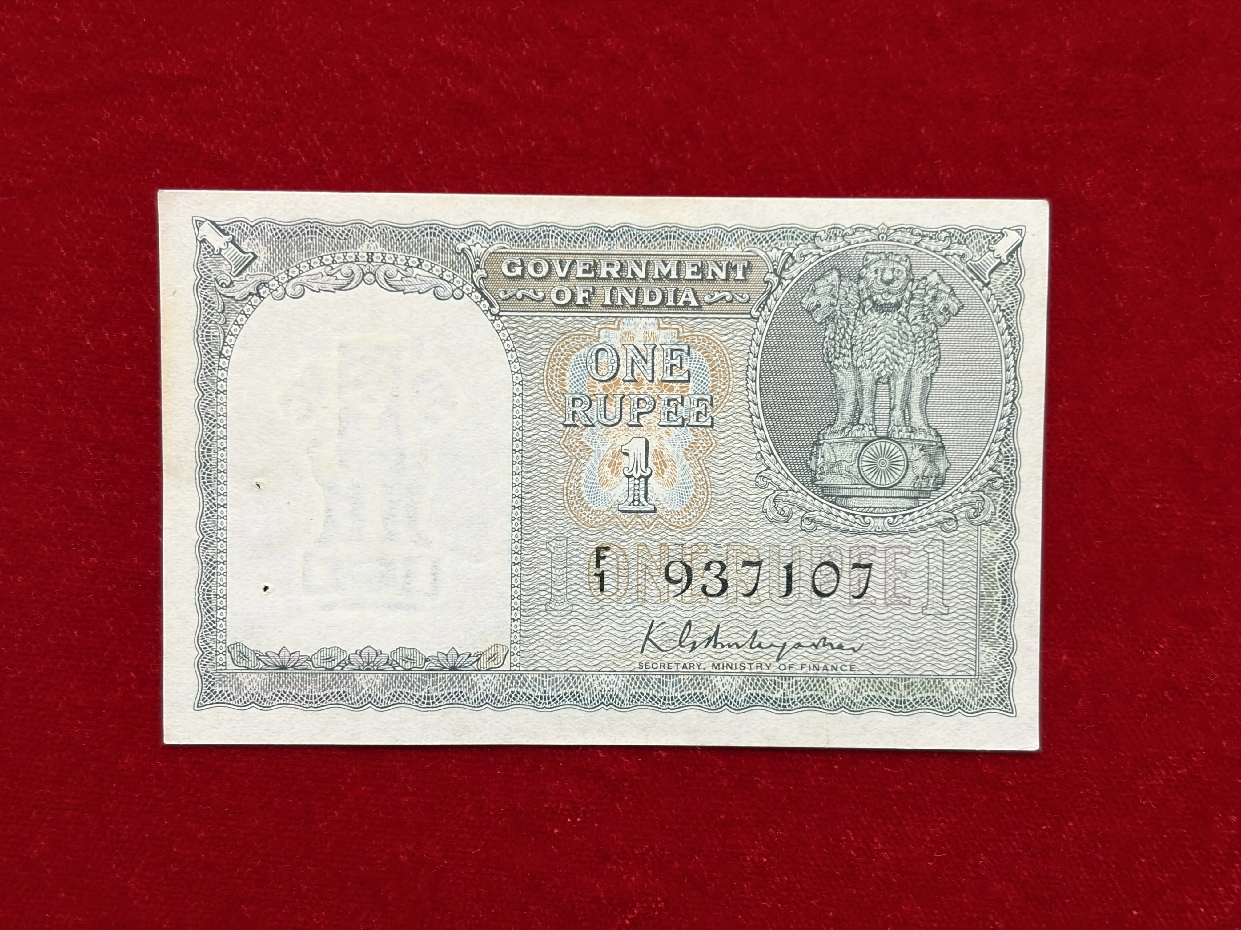 India, 1950 Rupee 1Banknote, Sign. K.G. Ambegaonkar, UNC, RARE, (F1 973107)