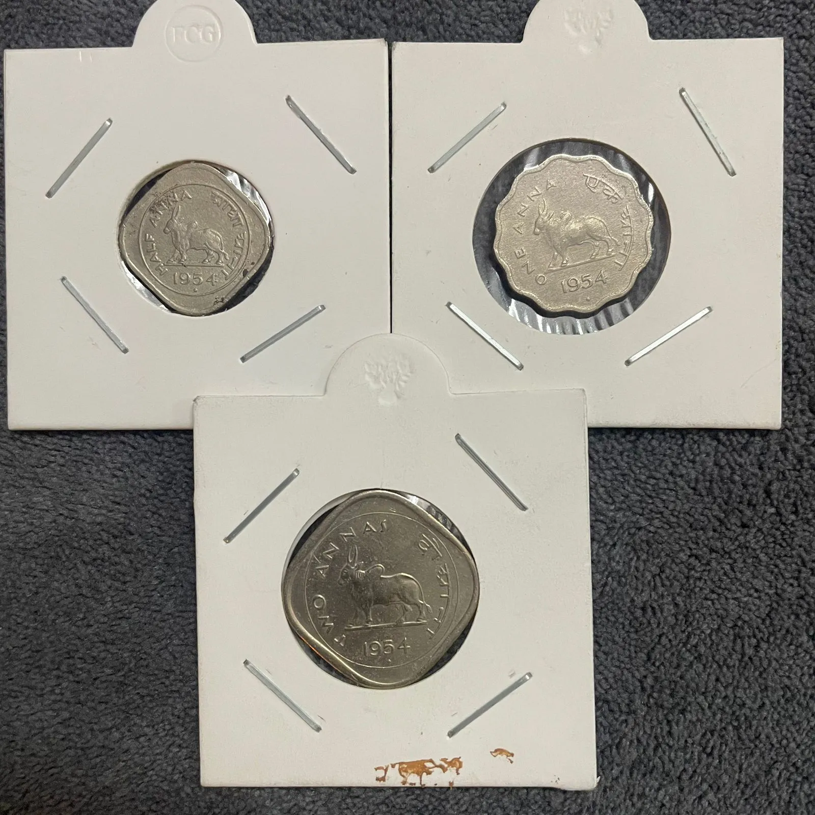Bull Anna coin Set - Half One and Two Anna AUNC condition 1954