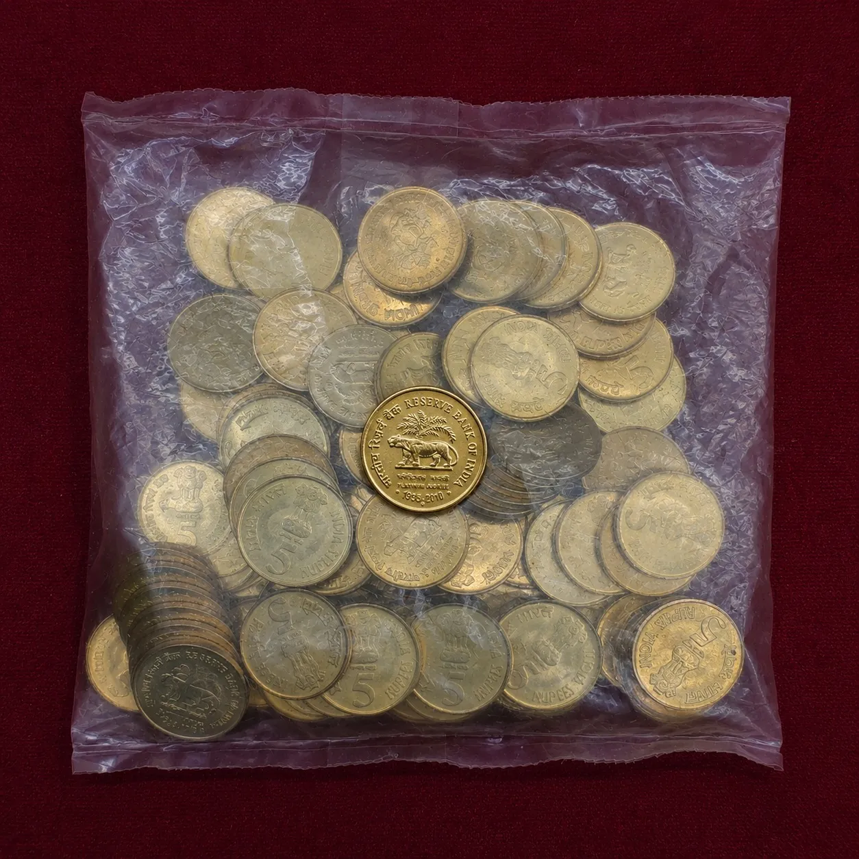 5 Rupees Platinum Jubilee of RBI 2010 Pack of 100 Coins (Mumbai Mint)