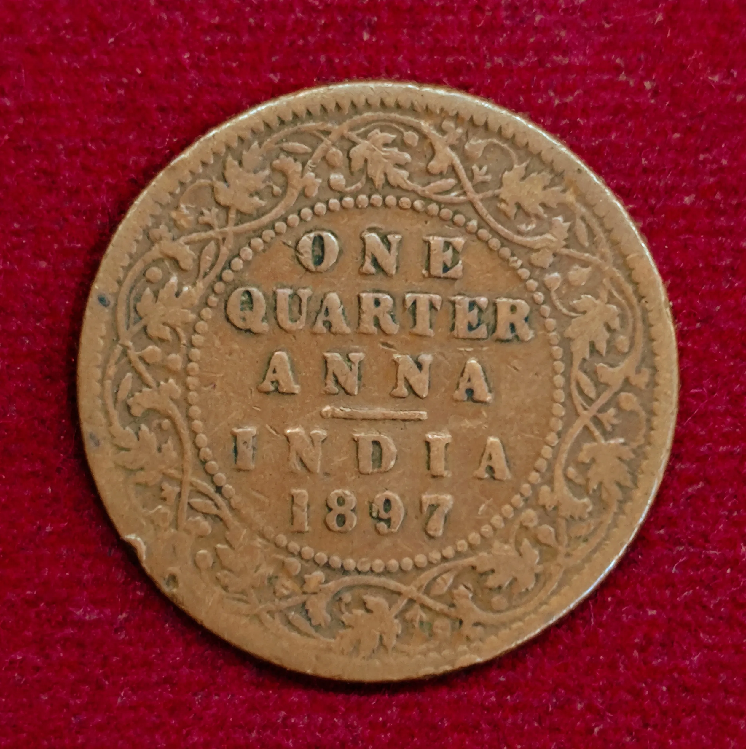British India 1/4 Anna Victoria Empress 1897 Coin