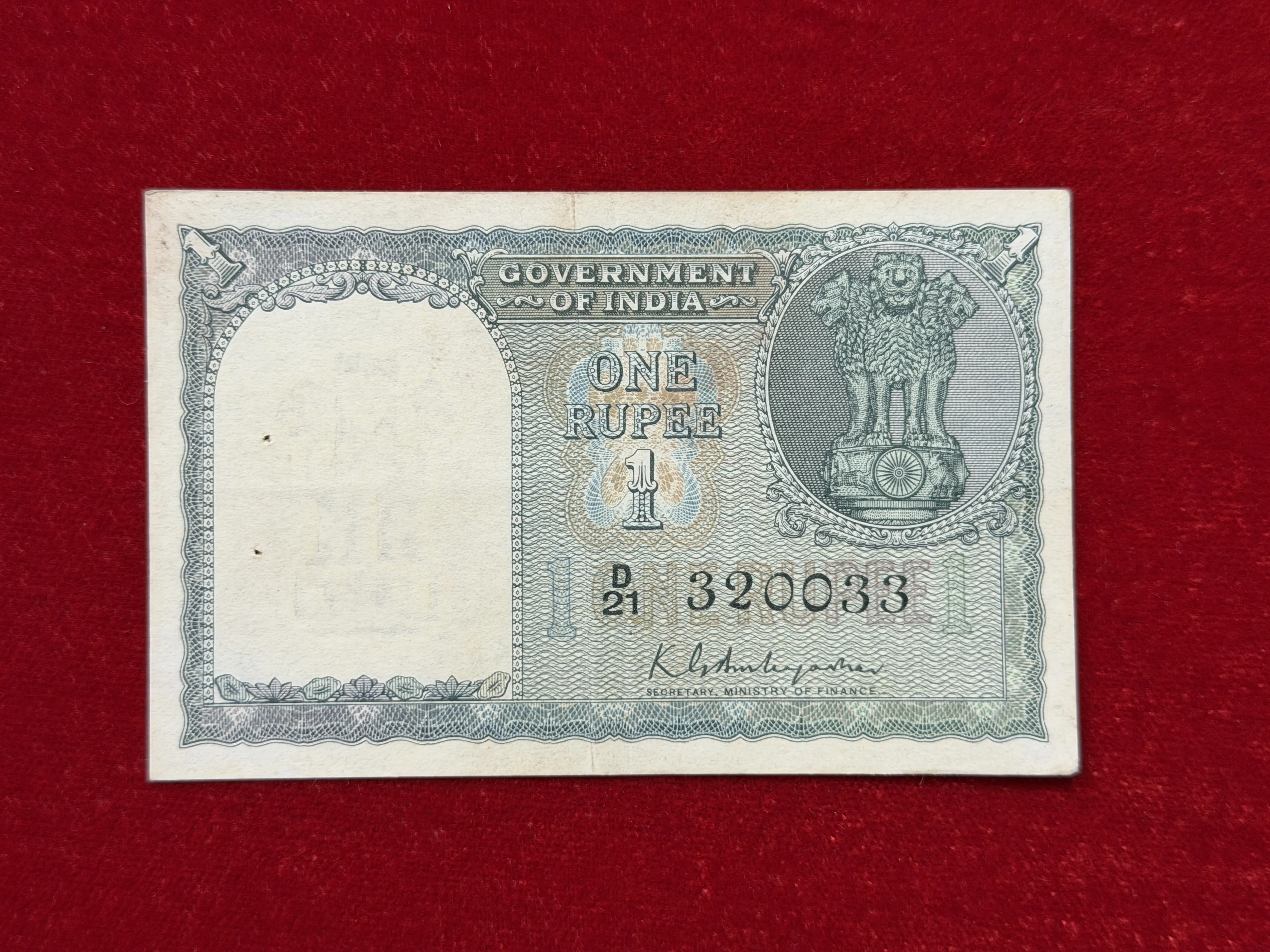 India, 1950 Rupee 1 Banknote, 1st Issue, Sign. K.G. Ambegaonkar, UNC, (D21 320033)