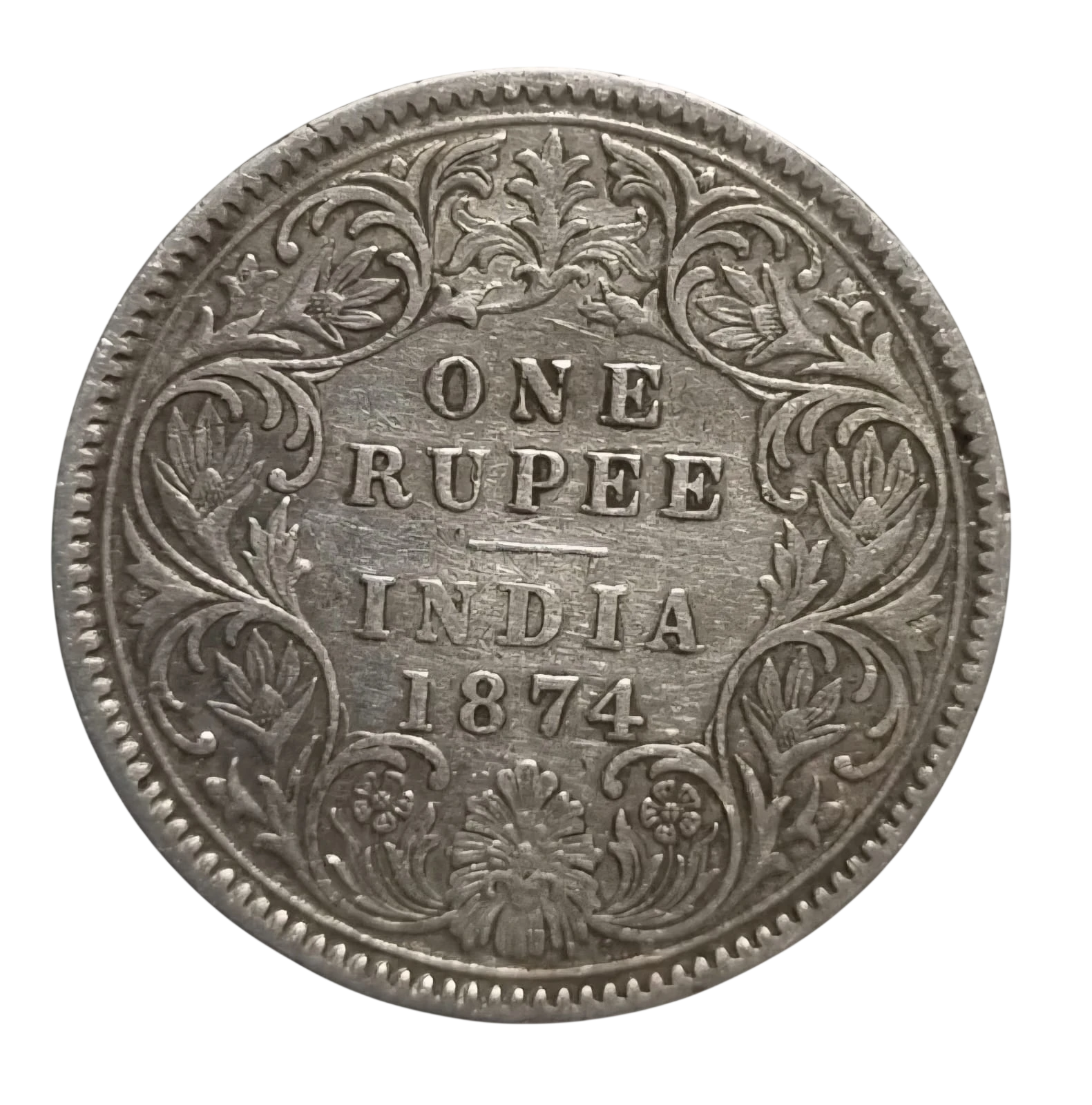 1874 SCARCE BRITISH INDIA SILVER ONE RUPEE