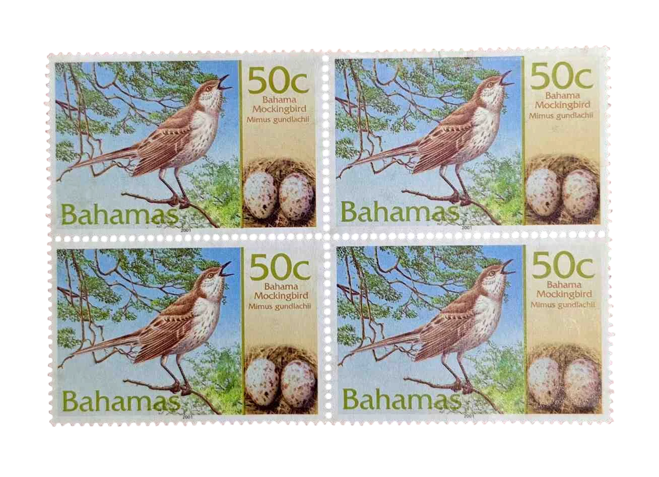 Stamps - 2001 Bahamas Bahama Mockingbird (Mimus gundlachii) Block of 4