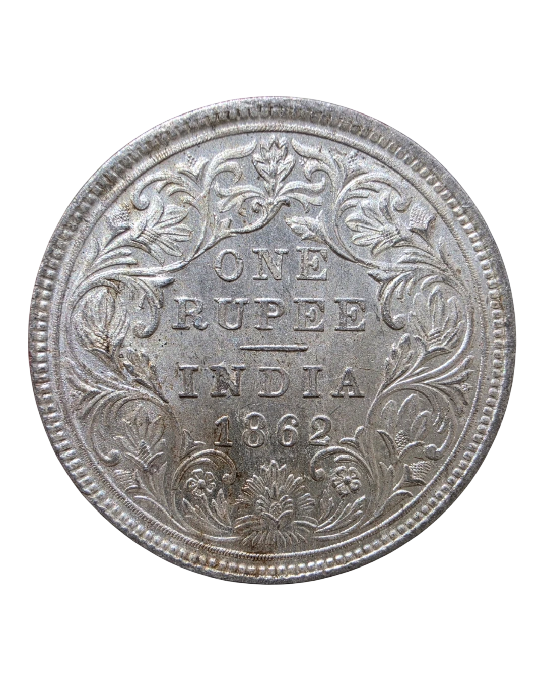 One Rupee 1862 Victoria Queen UNC Silver Coin