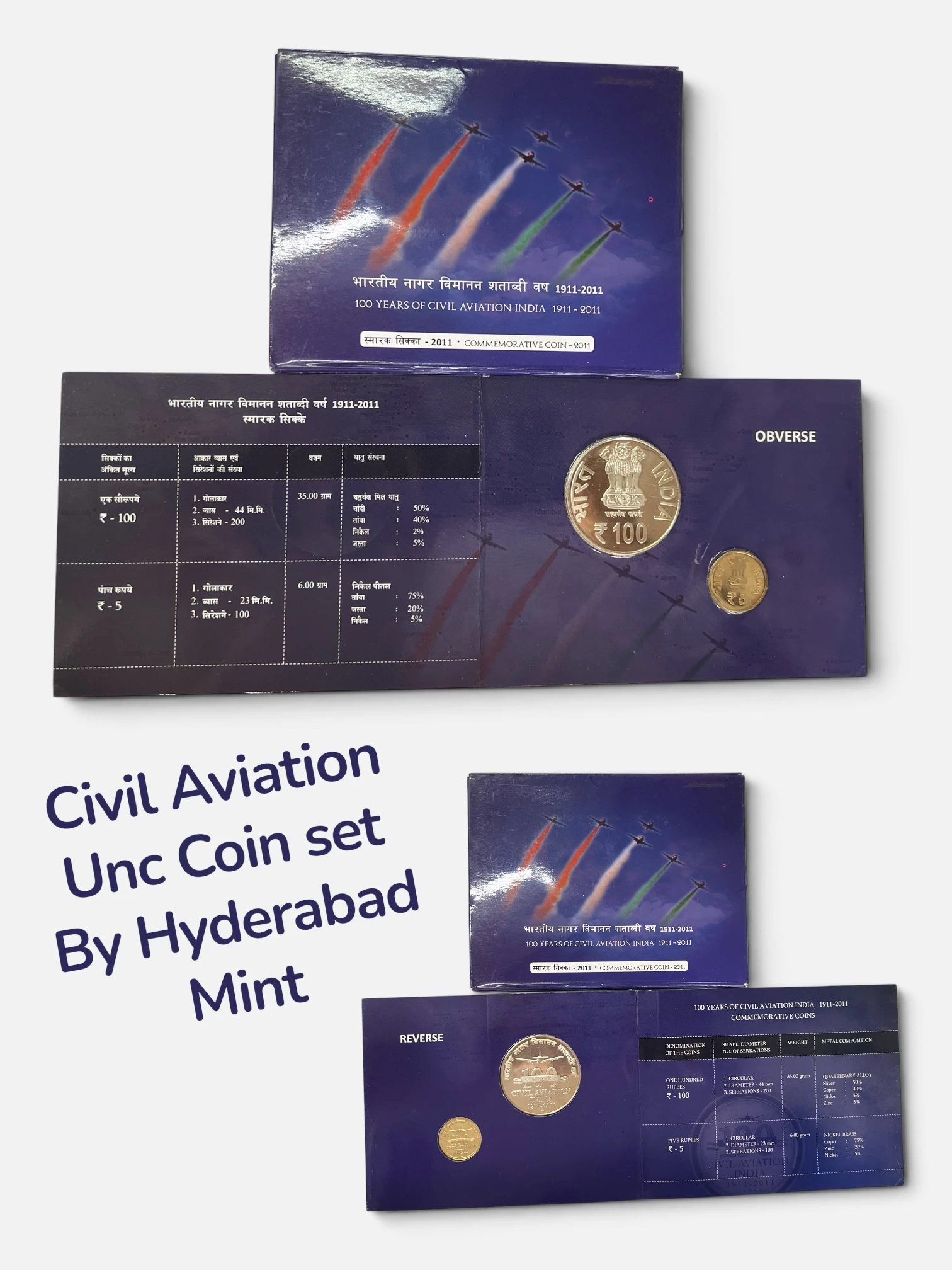 Civil Aviation unc coin set by Hyderabad mint
