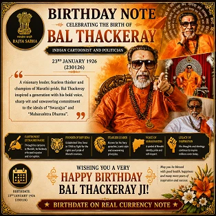 Birthday Notes Of Shri Bal Thackeray - Indian cartoonist and politician 23rd Jan 1926 (230126)