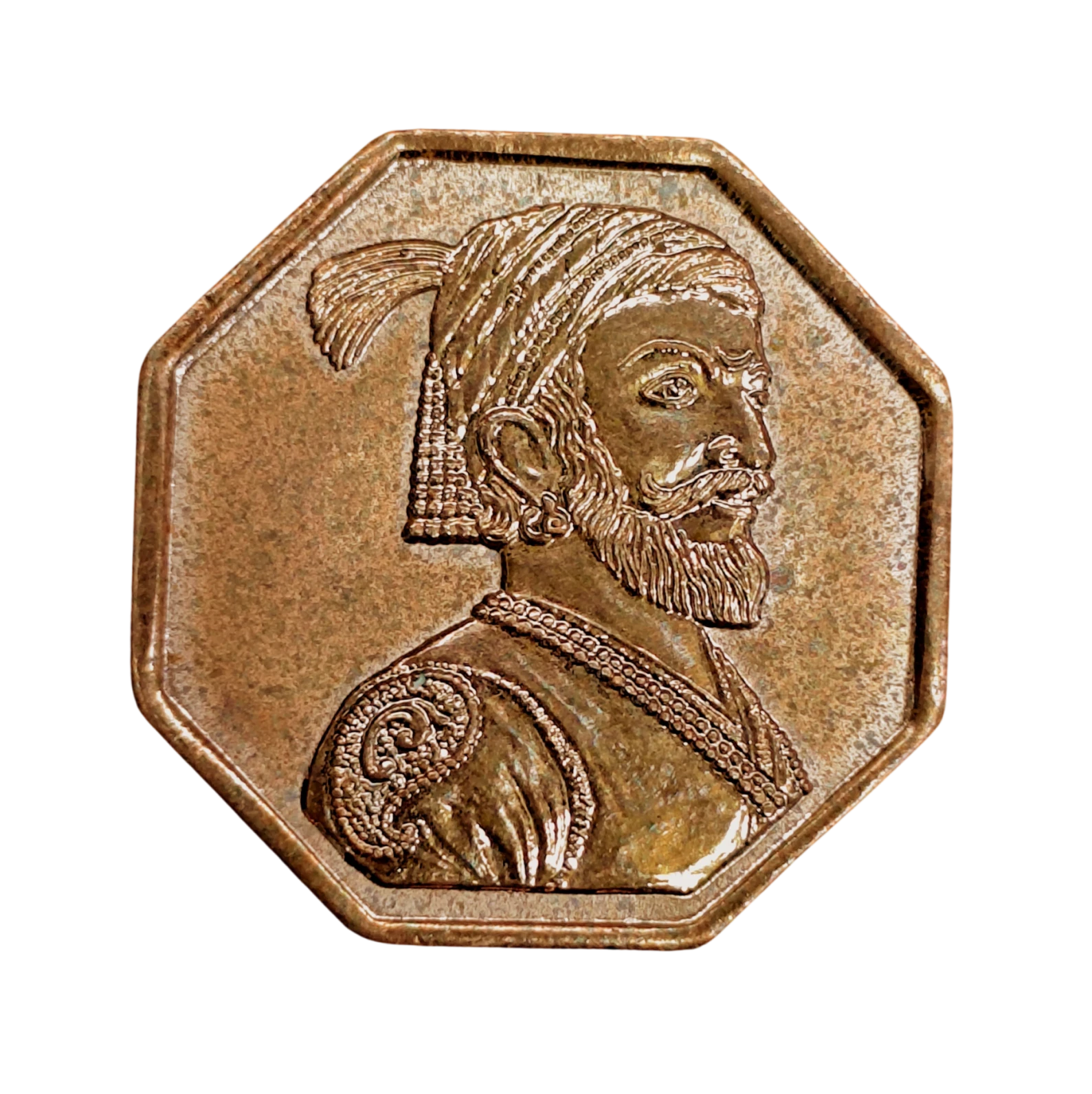 Chhatrapati Shivaji Maharaj Bronze Octagonal Medal (Rajmudra Marathi Inscription - Historical Collectible)