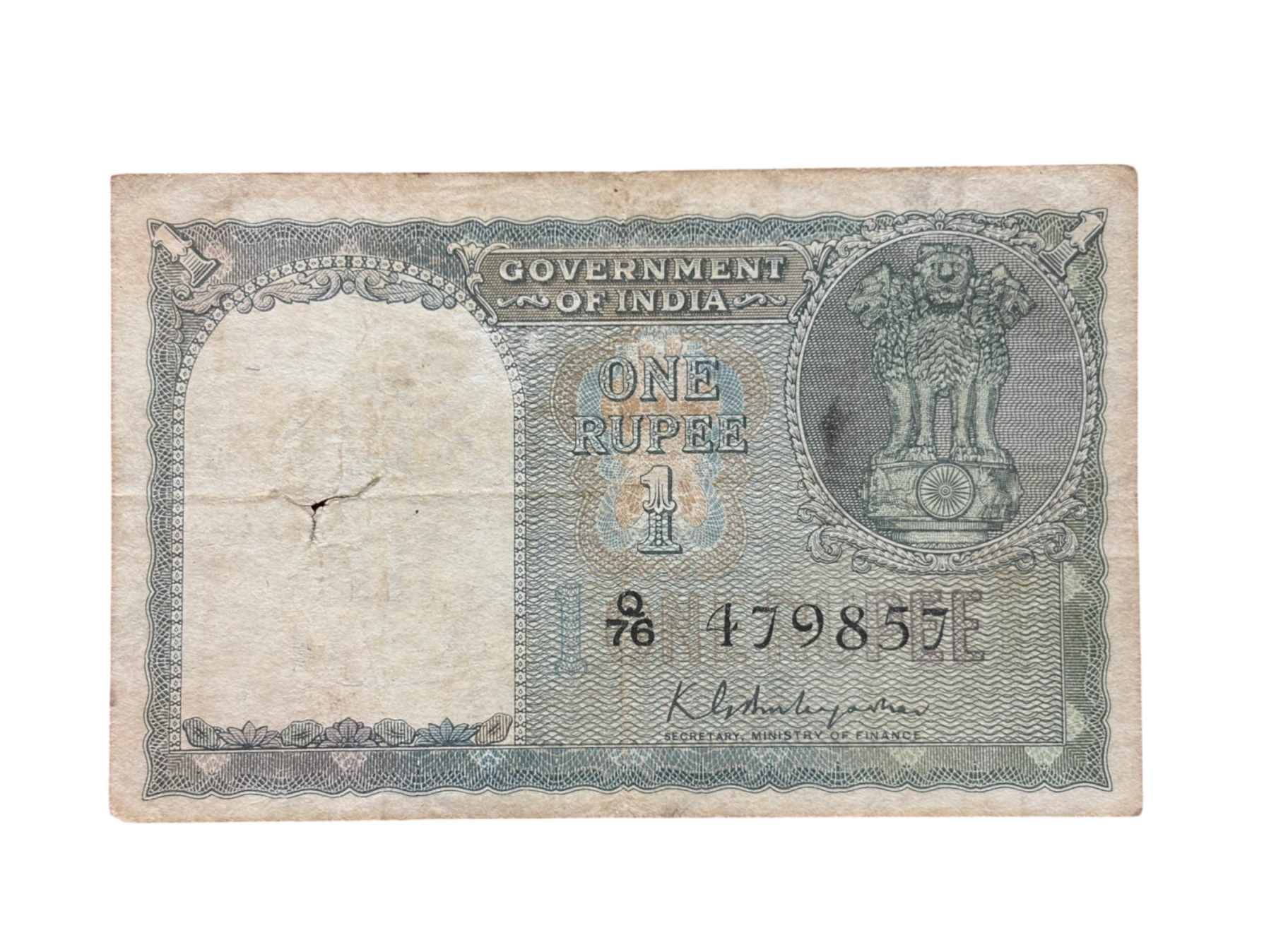 India, 1950 Rupee 1 Banknote, 2nd Issue, Sign. K.G. Ambegaonkar, (Q76 479857)