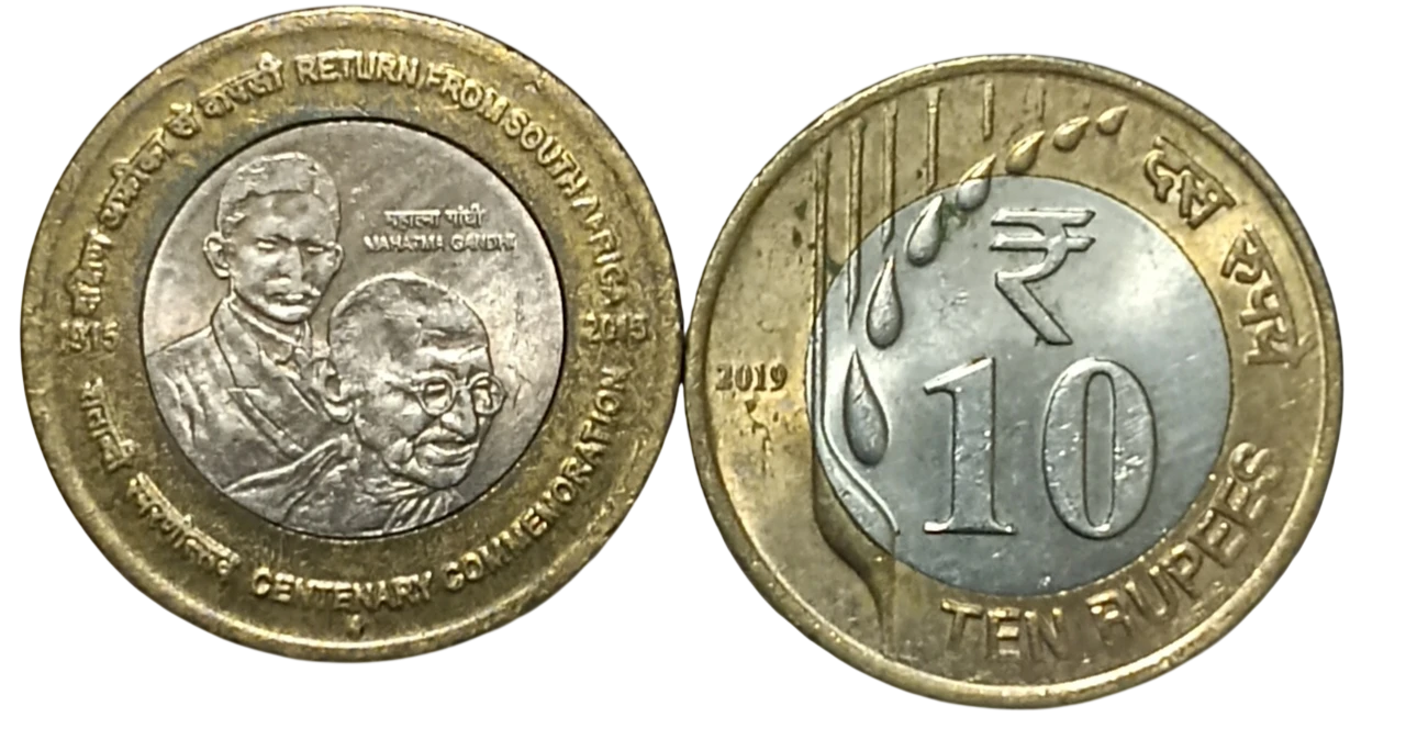 10 RUPEE COMBO COINS OF GANDHI RETURNS FROM AFRICA AND 2019 RAINDROP BOMBAY MINT