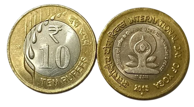 10 RUPEE COMBO OF YOGA DAY AND RIN DROP COIN