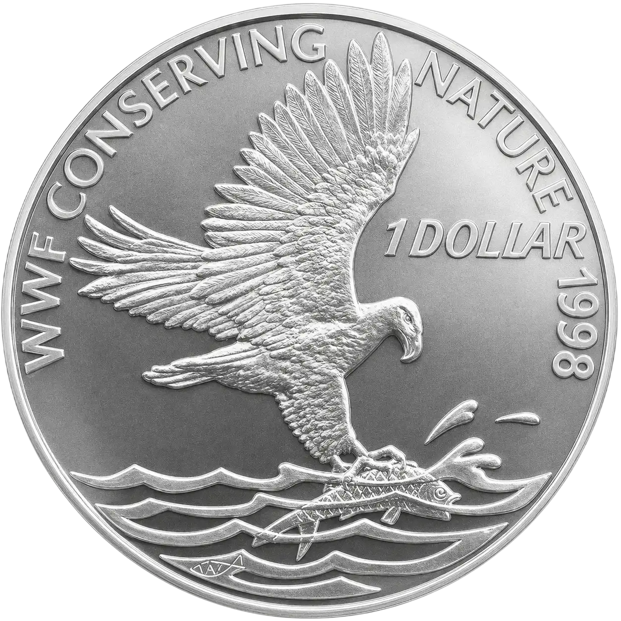 1998 Solomon Islands 1 Dollar Silver Coin – Sanford's Sea Eagle – WWF Conserving Nature – 925 Silver