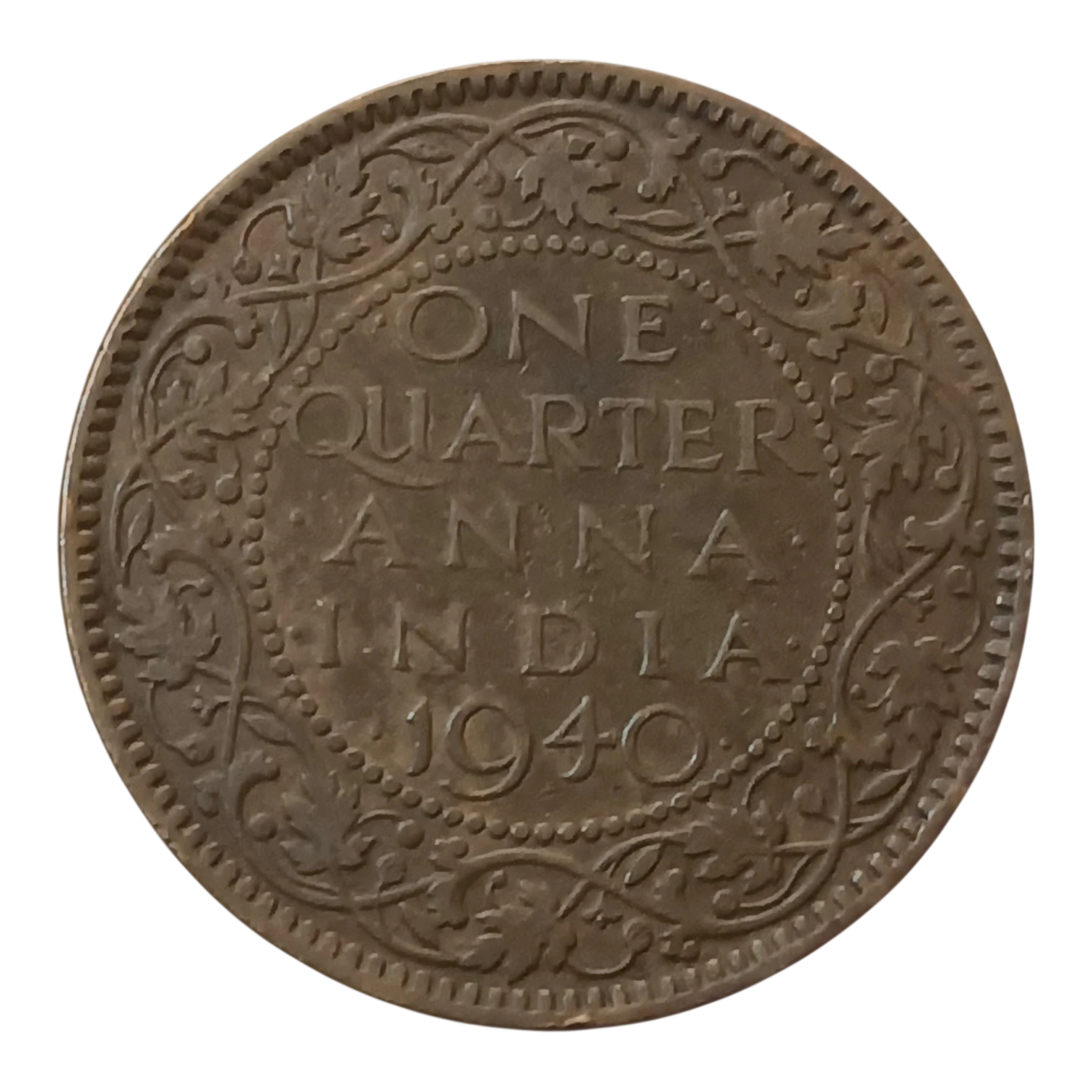 1940 British India King George VI One Quarter Anna Calcutta Mint Bronze Coin – Fine Condition