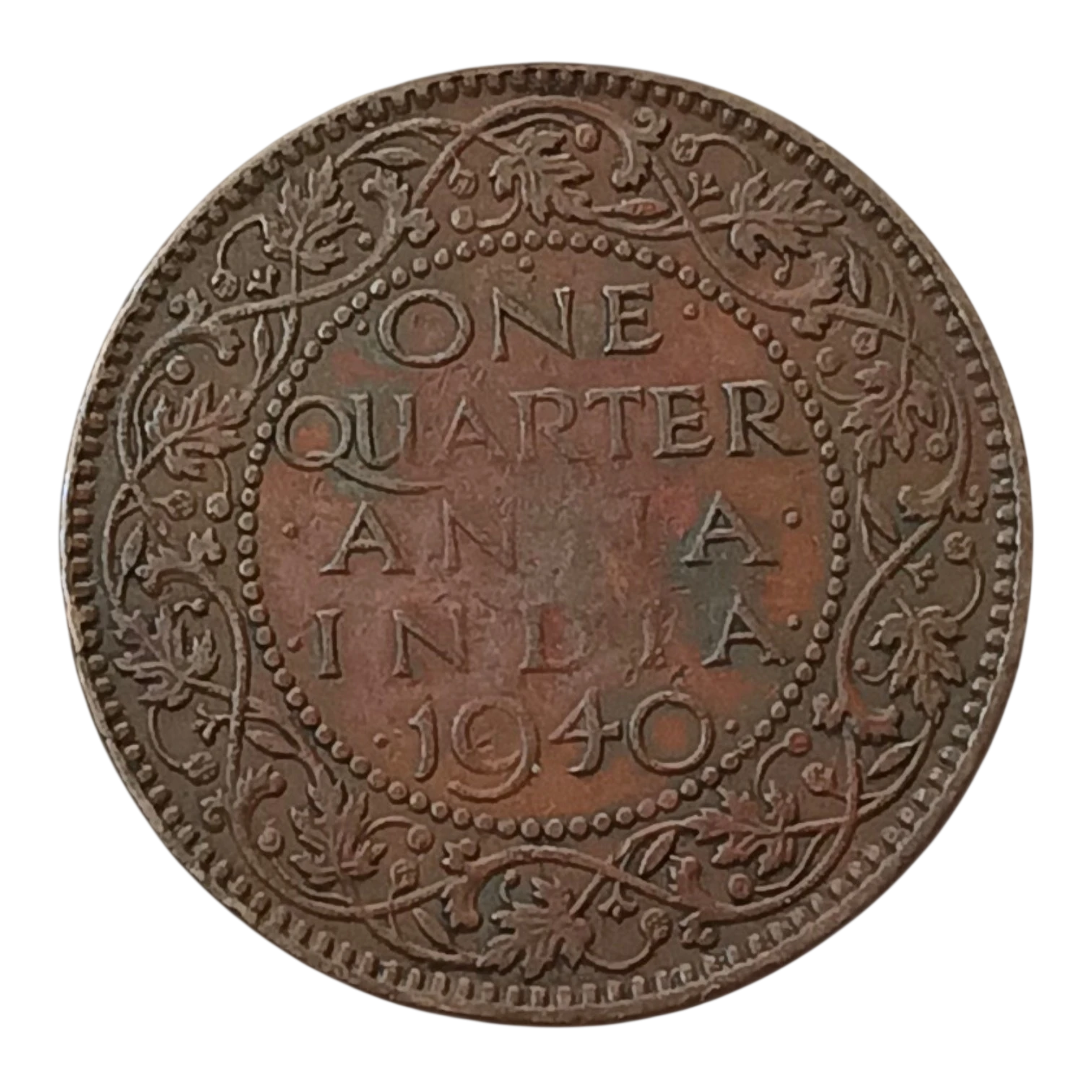 1940 British India King George VI One Quarter Anna Bombay Mint Bronze Coin – Fine Condition