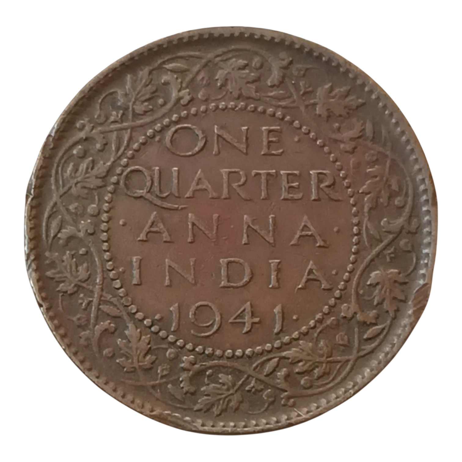 1941 British India King George VI One Quarter Anna Calcutta Mint Bronze Coin – Fine Condition