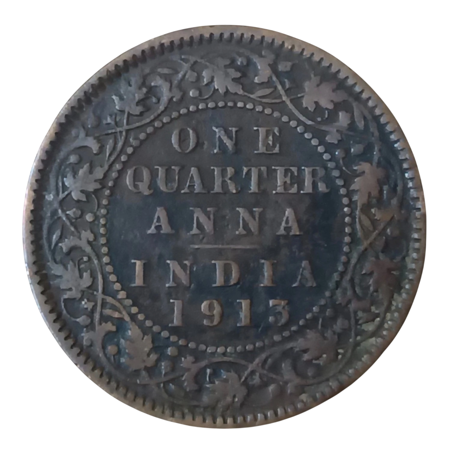 1913 British India King George V 1/4 Anna Bronze Coin – Calcutta Mint – Antique Vintage Collectible