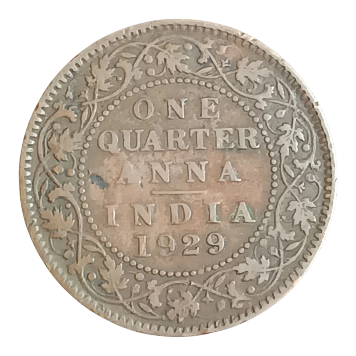 1929 British India King George V One Quarter Anna Calcutta Mint Bronze Coin – Fine Condition