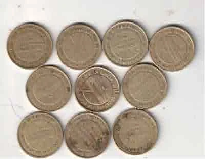 10 RS COMMOEMORATIVE COIN 60 YEARS PARLAMENT OF INDIA ( 10 PCS)  VERY FINE 1952- 2012