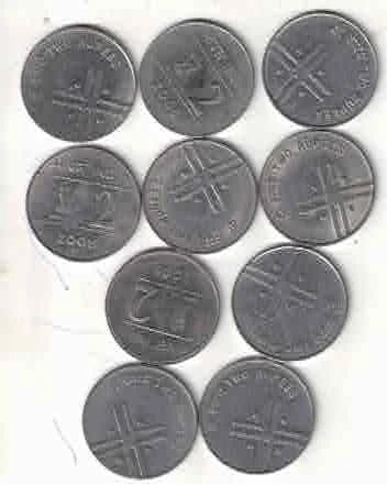 2  RUPEES CROSS XF ( 10 COIN ) MIX MINT MIX YEAR 2004 TO 2006