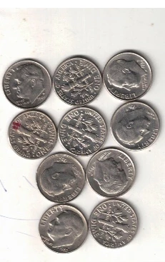 USA ONE DIME ( 10 COIN ) AUNC MIX YEAR MIX MINT