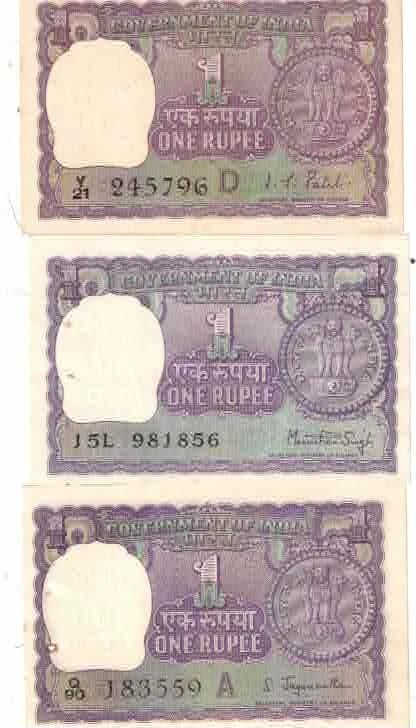 INDIAN 1 RS BIG NOTE ( 6 NOTE ) UNC ALL DIFFERENT GOVERNER RARE MIX YEAR