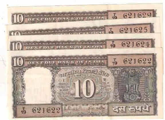 10 RS ( 4 NOTE ) R N MALHOTRA UNC SAME BUNDEL SN