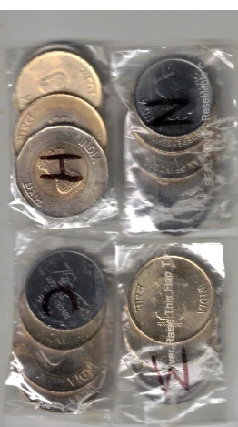 AKKAM  2 5 10 AND 20 RS 2022 GEN UNC MUMBAI CULCUTTA NOIDA AND HYEDRABSD 16 COIN TOTAL