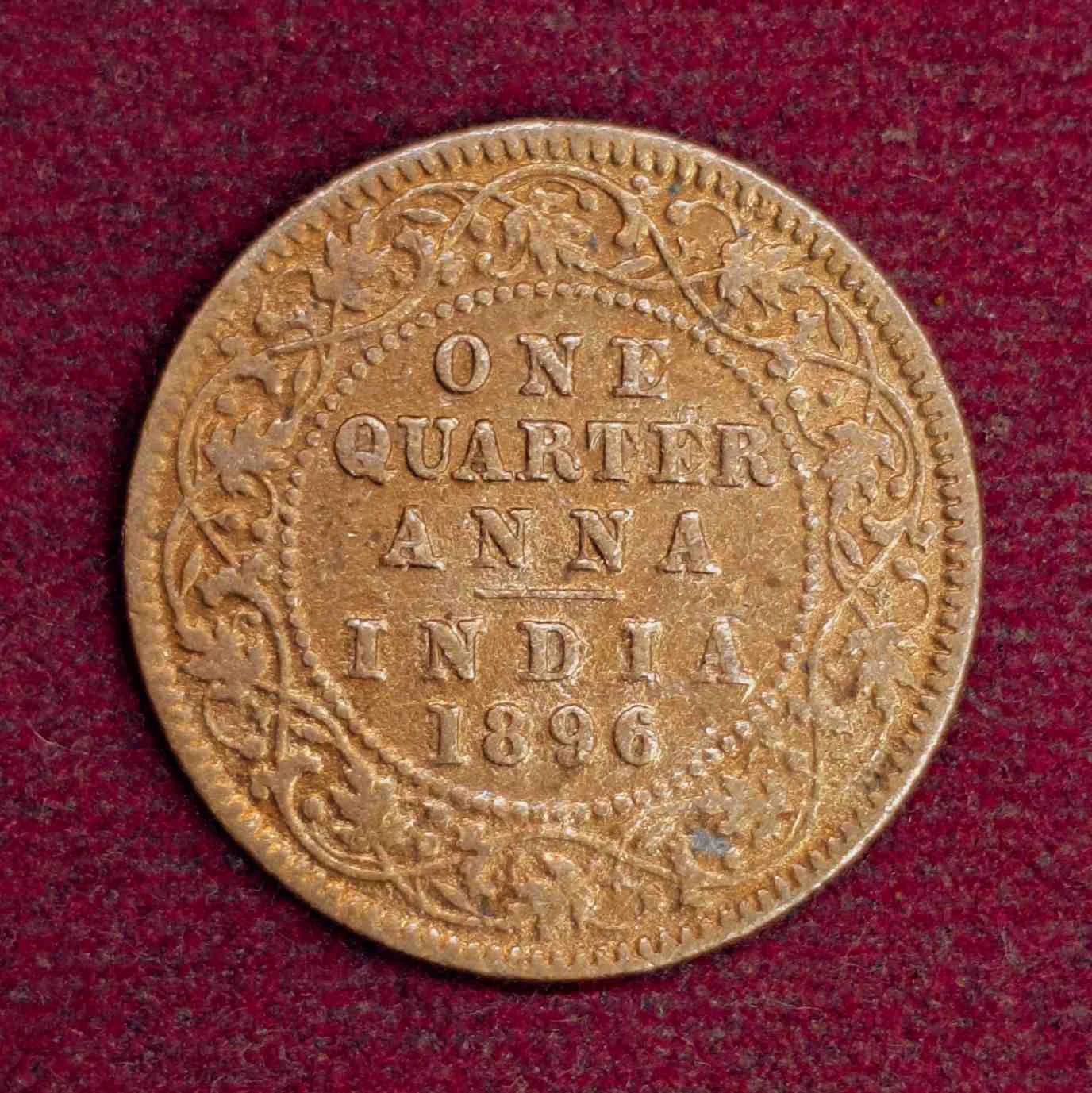 British India 1/4 Anna Victoria Empress 1896 Coin