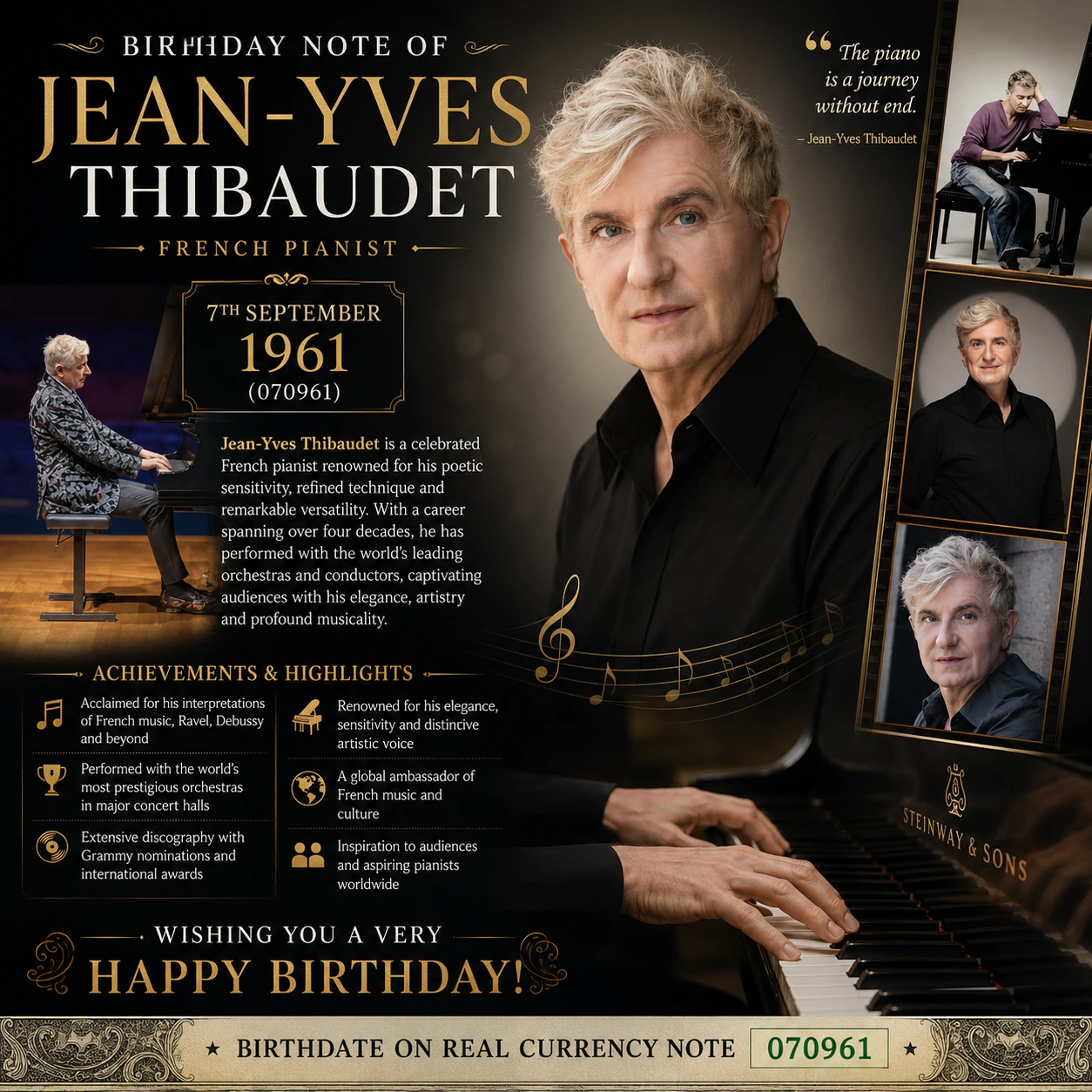 Birthday Note Of Jean-Yves Thibaudet - French pianist 7th Sep 1961 (070961)