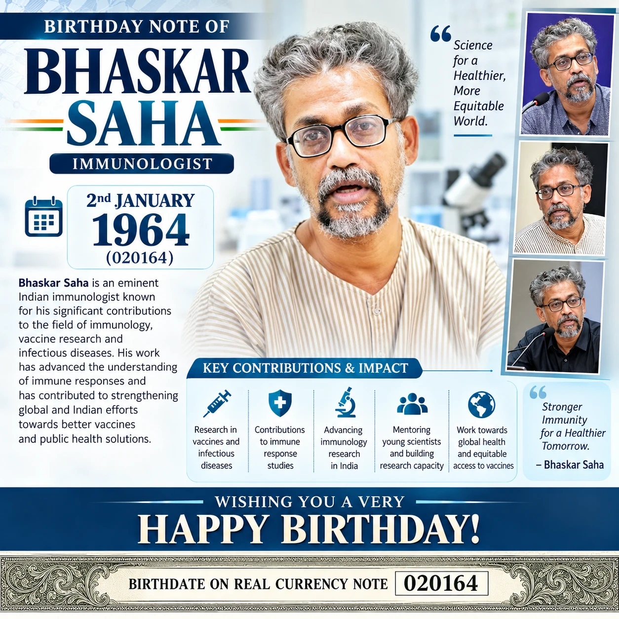 Birthday Note Of Bhaskar Saha - Immunologist 2nd Jan 1964 (020164)