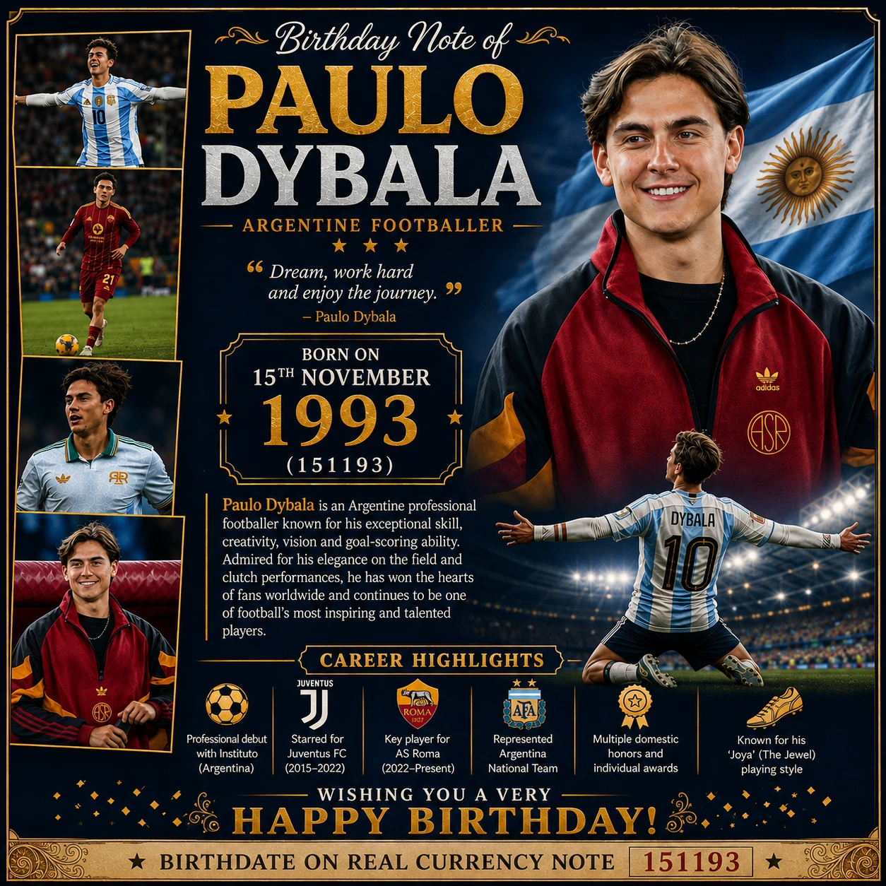 Birthday Note Of Paulo Dybala - Argentine footballer 15th Nov 1993 (1541193)
