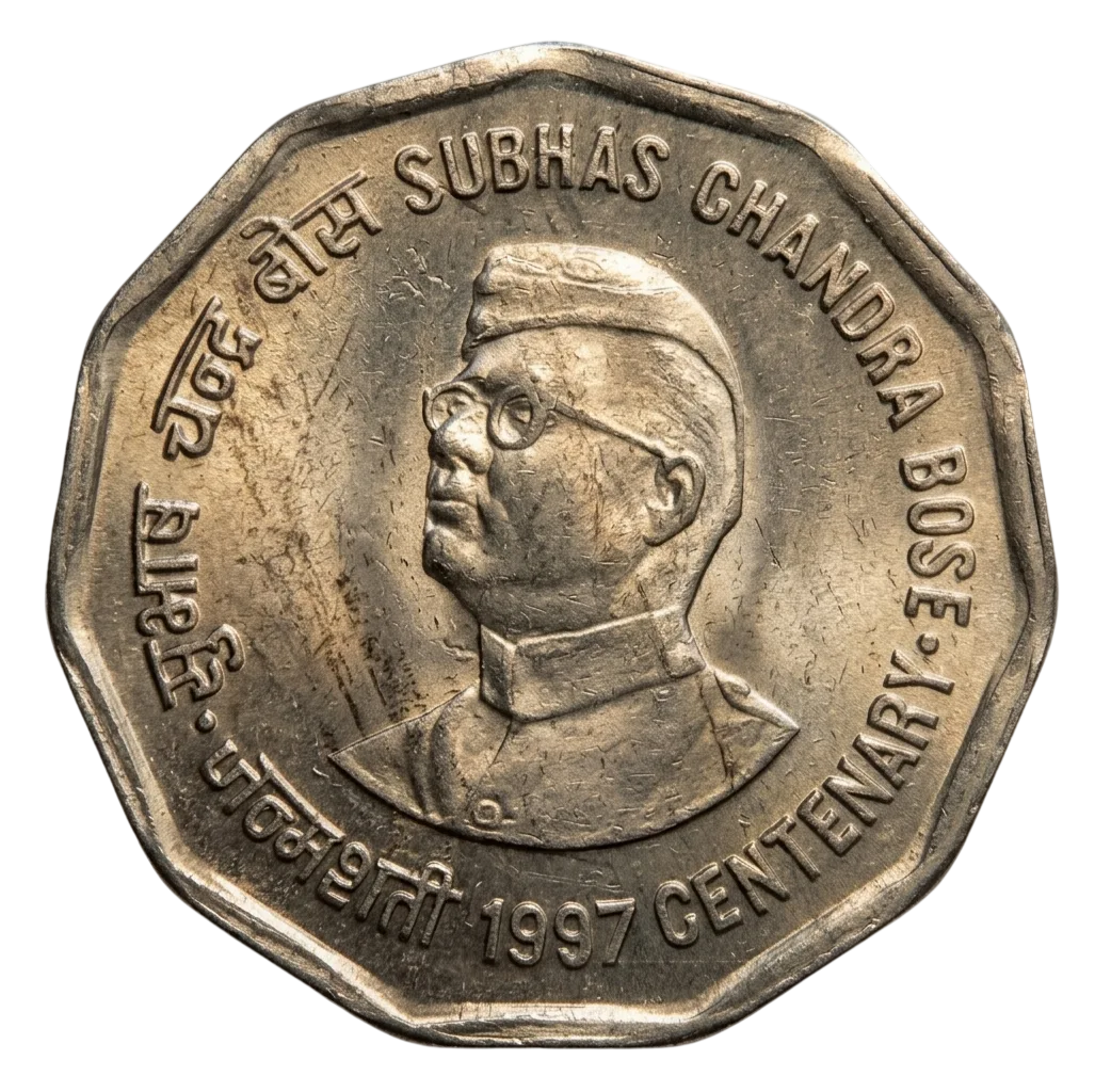 RARE 2 RUPEES COIN SUBHASH CHANDRA BOSE 1997 FIRST STRIKE WITH EXTRA METAL ERROR IN BUNC CONDITION