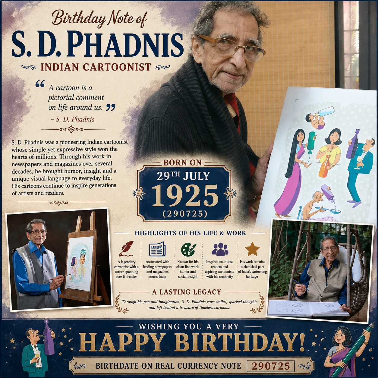 Birthday Note Of S. D. Phadnis - Indian cartoonist 29th July 1925 (290725)