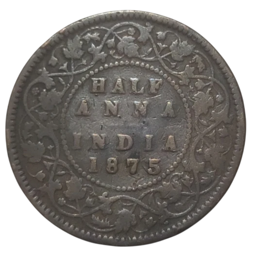 EXTREMELY RARE HALF ANNA 1875 VICTORIA QUEEN CALCUTTA MINT IN GOOD CONDITION