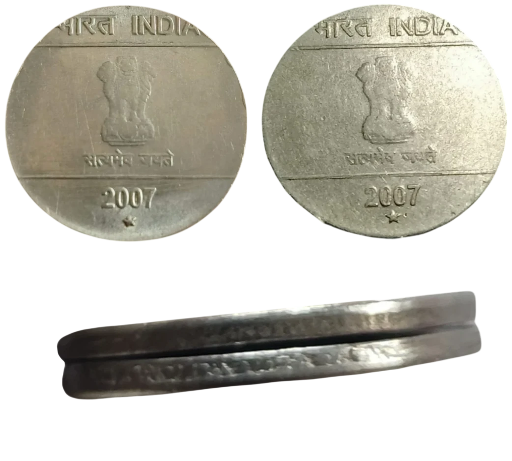 EXTREMELY RARE 2 RUPEES PAIR OF WRONG PLANCHET WITH PLACEMENT & SIZE OF THE MINT MARK VARIETY, PLEASE SEE THE DESCRIPTIONS