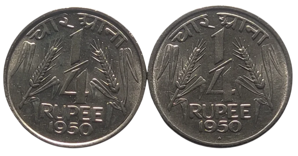 RARE 1/4 RUPEE COINS 1950 CALCUTTA & MUMBAI MINT IN BUNC CONDITION