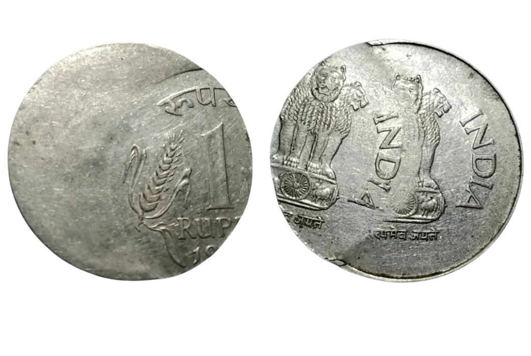 EXTREMELY RARE 1 RUPEE COIN DOUBLE STRIKE ON UNIFACE, OBVERSE SIDE DOUBLE STRIKE & REVERSE SIDE SINGLE STRIKE