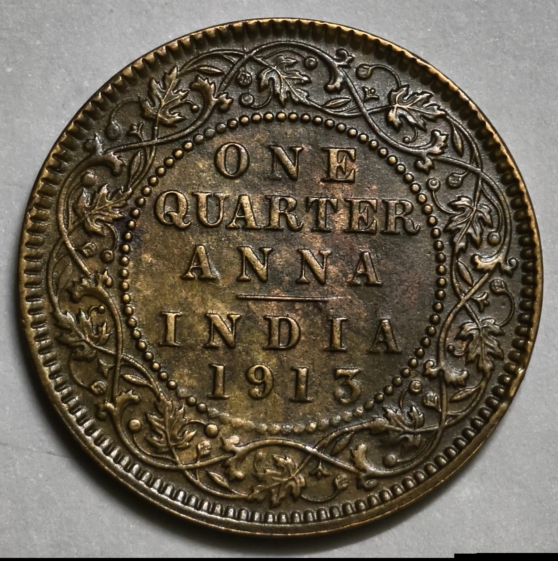One Quarter Anna George V 1913 Rare