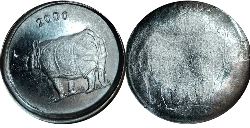 EXTREMELY RARE 25 PAISE 2000 REVERSE ENLARGE BROKAGE/LAKHI WITH LITTLE DIE ROTATION ERROR FSS IN BUNC CONDITION