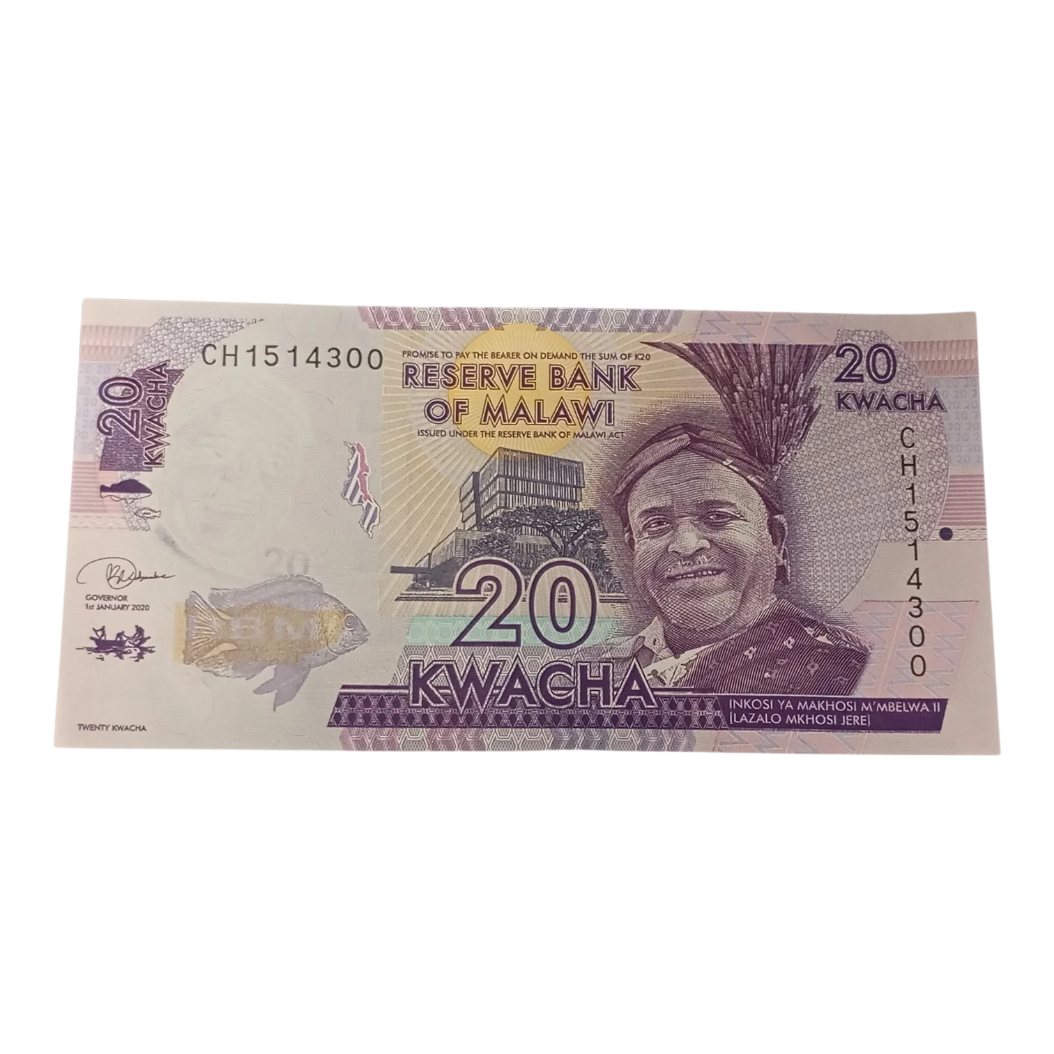 Malawi 20 Kwacha Banknote – Reserve Bank of Malawi – Machinga Teacher’s Training College – AUNC Condition – Collectible World Currency Note