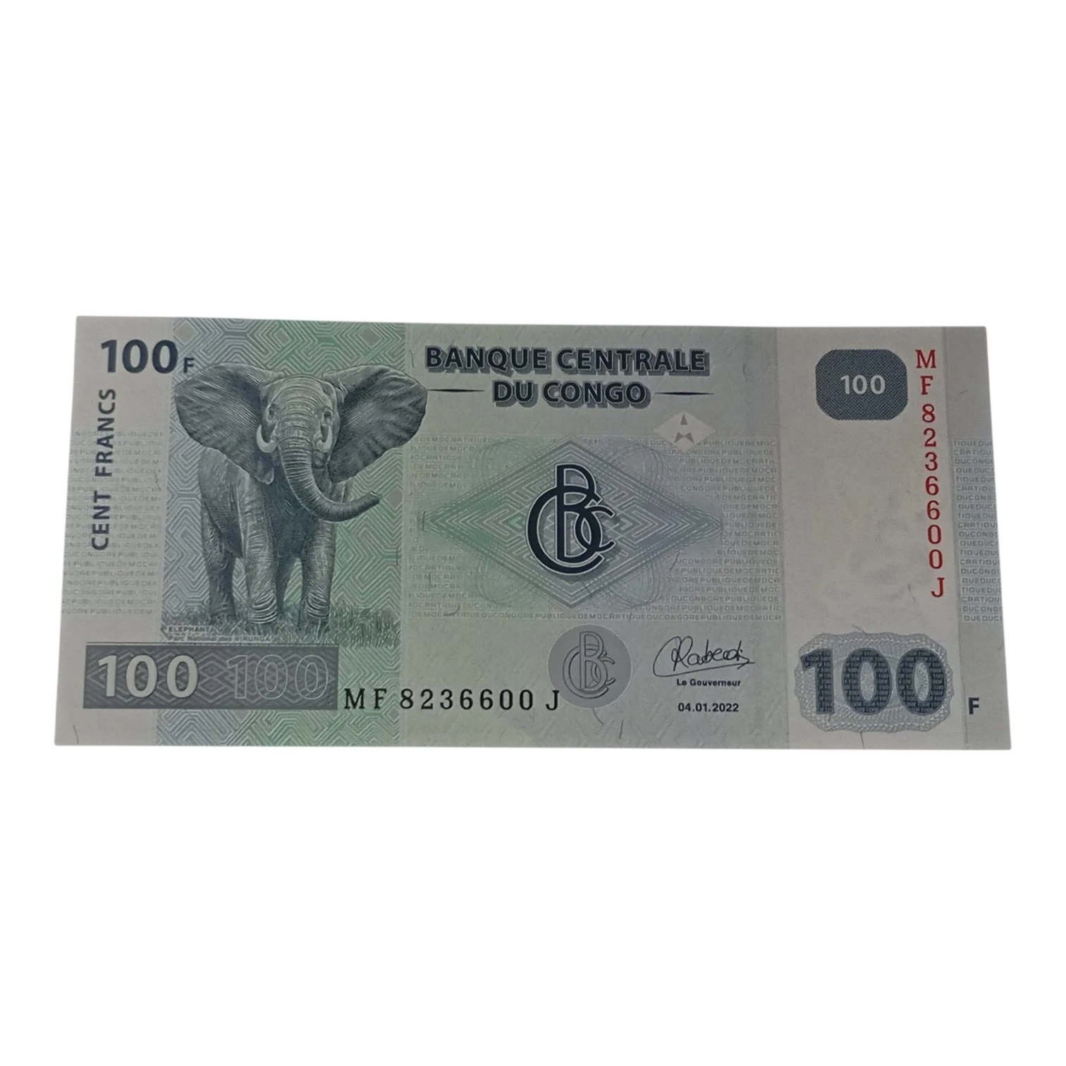Democratic Republic of Congo 100 Francs Banknote – Central Bank of Congo – African Bush Elephant & Inga II Dam – AUNC Condition – Collectible World Currency