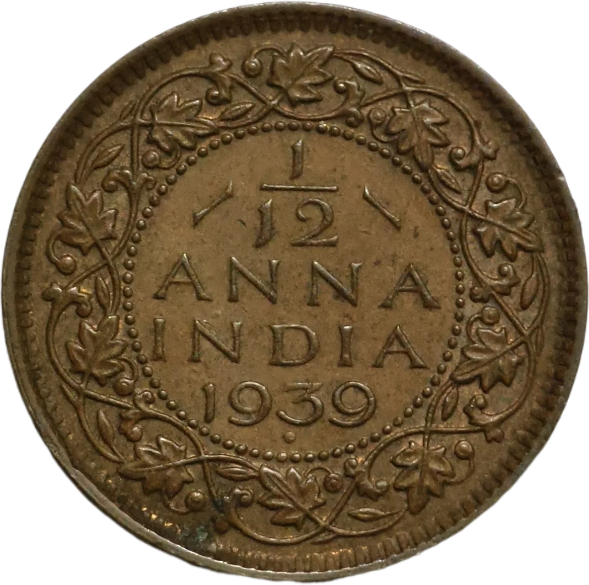 1/12 Anna George VI King 1939 Bombay Mint 2nd / Mature Head Varity