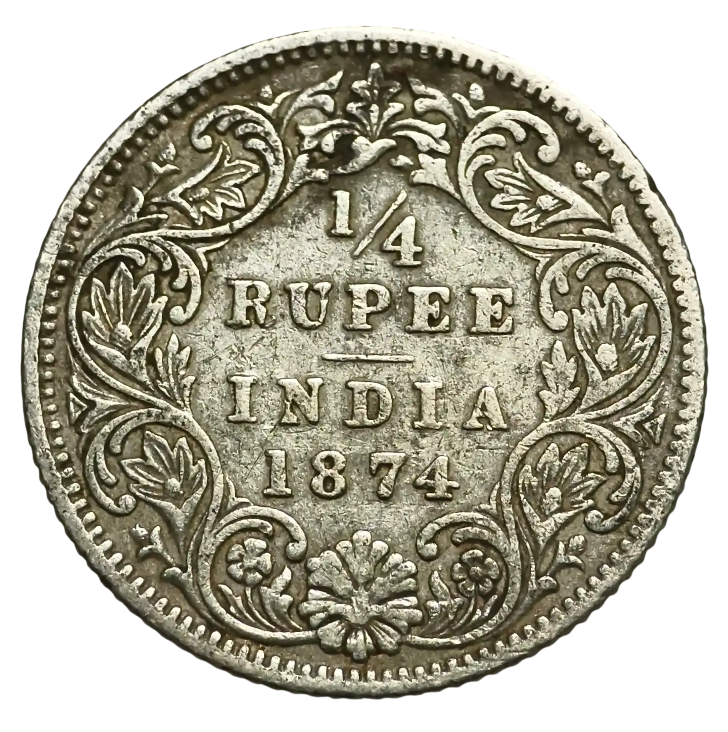 1/4 Rupee Victoria Empress 1874 Calcutta Mint Rare Coin
