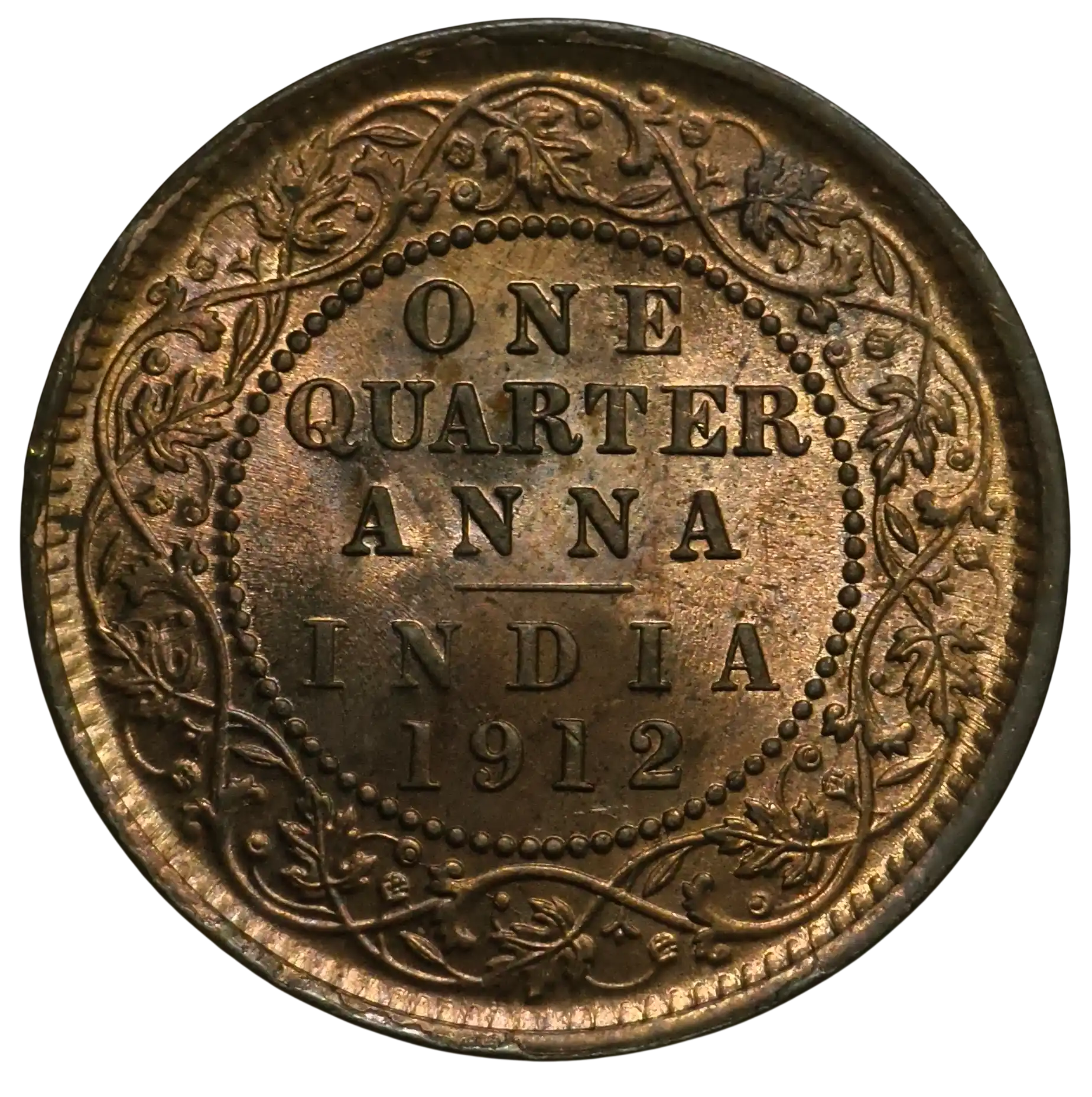 One Quarter Anna George V King 1912 Calcutta Gem UNC