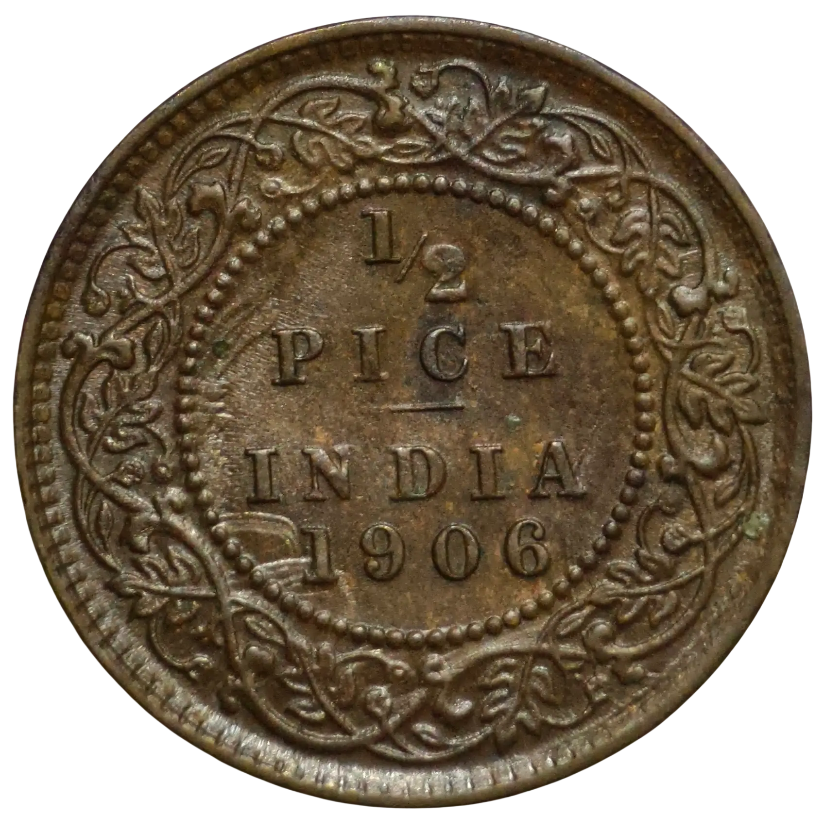 Rare 1/2 Pice Edward VII 1906 Calcutta Mint Bronze Coin