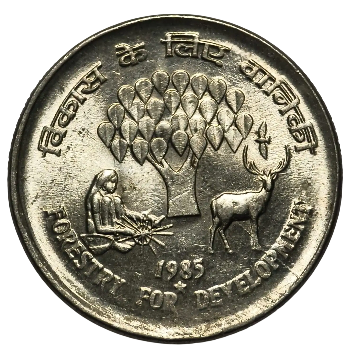 Rare 25 Paisa Forestry for Development 1985 Hyderabad Mint Gem UNC coin with Die CRACK