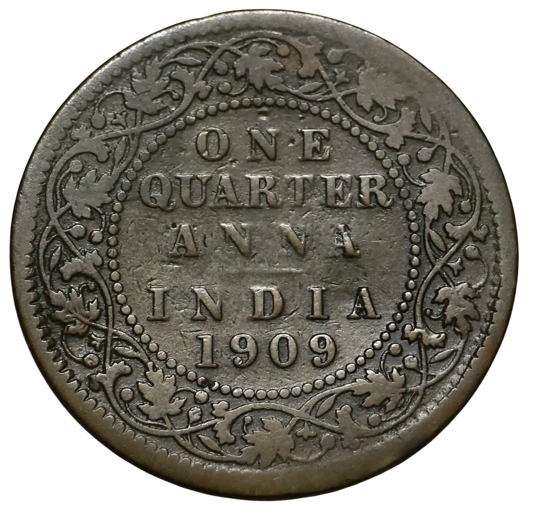 Rare One Quarter Anna Edward VII 1909 Calcutta Mint Coin